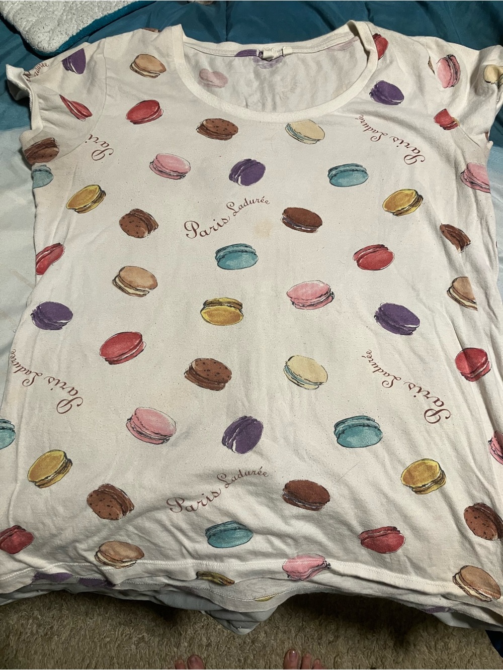 Paris Ladurée Short Sleeve Tee - White Multicolor Macaron Print